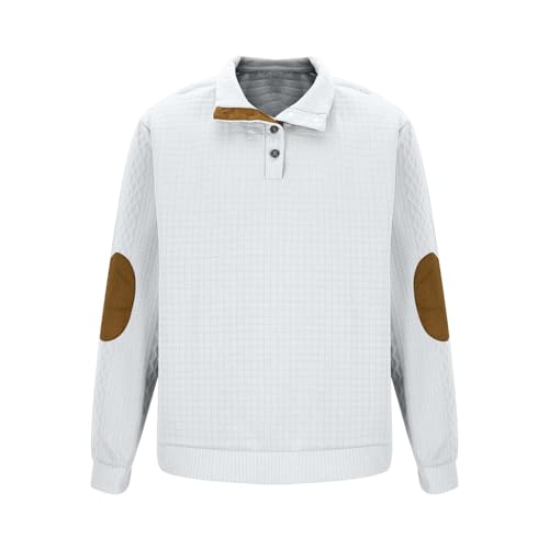 Men's Fall Corduroy Sweater Vintage Mock Neck Quarter Button down Pullover Activewear Patchwork Small Squares Sweater2