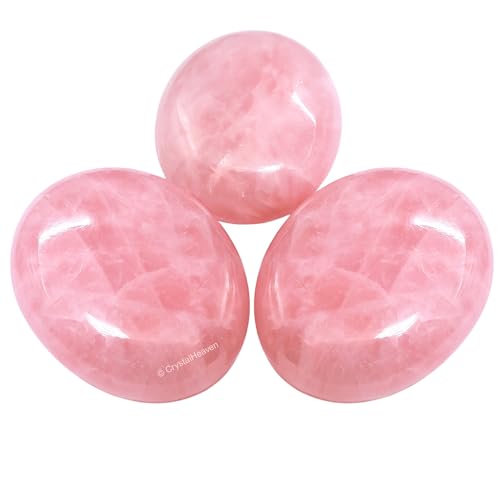 Image of Crystal Heaven Certified Rose Quartz Crystal Palm Pebbles Stones For Anxiety Stress Relief Massage - AAA Grade Original Healing Gemstone Agate Palm Stone For Yoga Meditation Spiritual Reiki Feng Shui