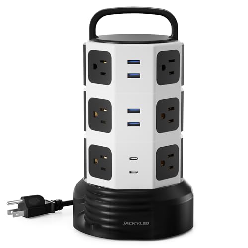 Power Strip Tower Surge Protector, JACKYLED 12 Outlets 6 USB...