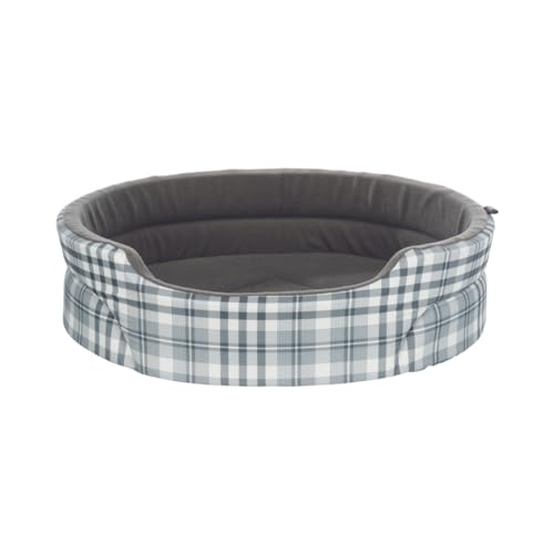 TRIXIE Hundebett Lucky 65 × 55 cm in grau/weiß - gemütliches Hundekissen mit Baumwoll-Optik - Hundekorb für mittelgroße Hunde - rutschfest - 37023