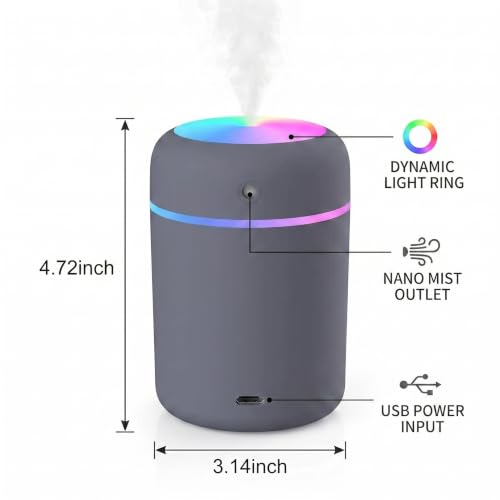 Image of Portable USB Mini Humidifier for room moisture | Cool Mist Aroma Diffuser | Quiet Ultrasonic Air Humidifier for Bedroom, Office, Car & Home | 300ml