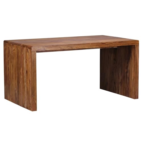 FineBuy Schreibtisch Massiv-Holz Sheesham 160 cm Computertisch Echtholz Design Ablage Büro-Tisch Landhaus-Stil Braun