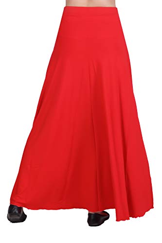 Image of Women's Solid High Waist Flared Classic Maxi Skirt | Stretchable Flared Viscose Skirt for Ladies | Foldover Waistband | Festive, Party, Lounge & Casual Wear