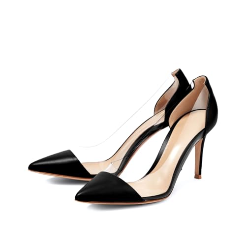 anteikira Women's Pointed Toe Stiletto Heel Transparent PVC Pumps Two Tone High Heels Clear PVC Elegant Dress Office Pumps for Women