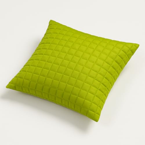 Image of Premium Quilted Cushion Cover 16x16 Inch - Dupion Silk Blend - Soft & Durable Decorative Pillow Cover for Sofa, Bed, Living Room - Set of 5 pc (Green)