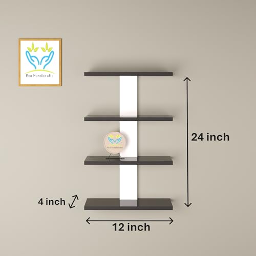 Image of Wooden Wall Mounted Floating Rack Shelves Book Stand Display Hanging Shelf Living Room Bedroom Storage Home Office for Decoration Showcase (Black White)