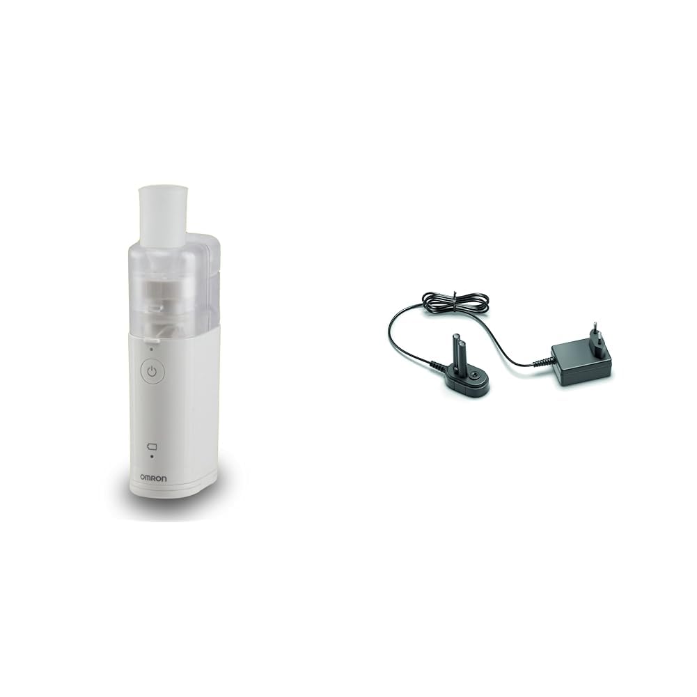 OMRON MicroAIR U100 Nebulizzatore Mesh Portatile, Apparecchio Aerosol Silenzioso da Casa e Viaggio, Trattamento di Patologie Respiratorie come Tosse e Raffreddore + OMRON Alimentatore per AerosolU100