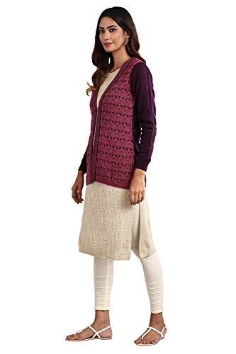 Image of Aurelia Women's Acrylic Purple V-Neck Full Sleeve Sweater
