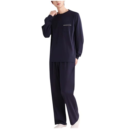 Xiaojmake Men's Pajamas Set 2 Piece Casual Lightweight Comfy Loose Fit Long Sleeve Wide Leg Sleepwear Home Wear Cozy Outfits