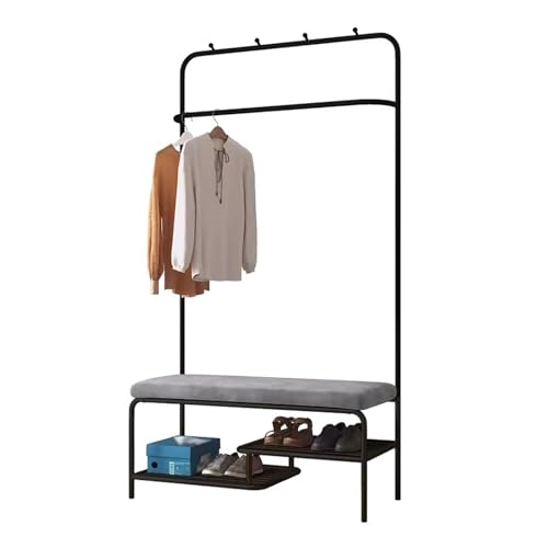 Porte-manteau en métal avec crochet de suspension et banc intégré