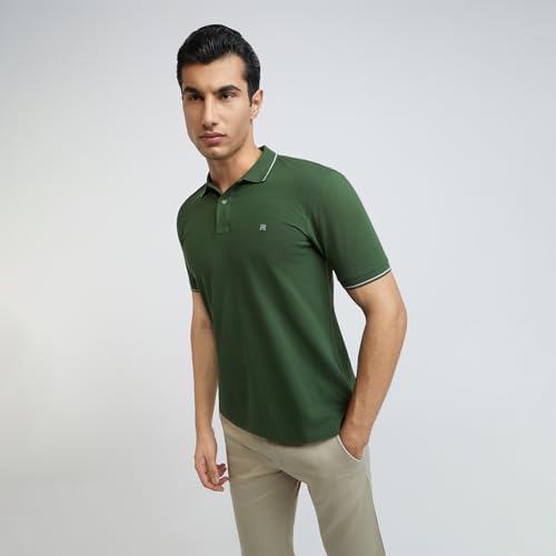 Image of Raymond Contemporary Fit Pure Cotton Solid Pattern Polo Neck Casual T-Shirt