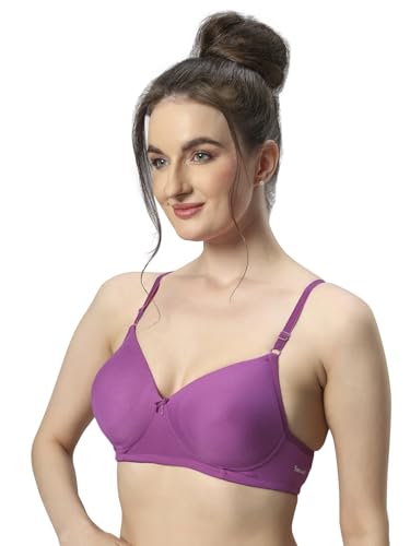 Image of Sonari 007 Wire Free Padded Bra | Medium Padding for Support, Medium Coverage, Soft Cotton Polyester Material, Adjustable Straps with Hook & Eye Closure, Wash Only Pink Purple