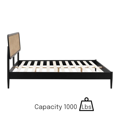 Image of NTC Lupin Wooden Bed Frame with Headboard, Solid Oak and Rubber Wood Foundation with Silent Slats and Wood Central Supports, 1000 Lb Capacity, Effortless Assembly, Queen - Burnt Black