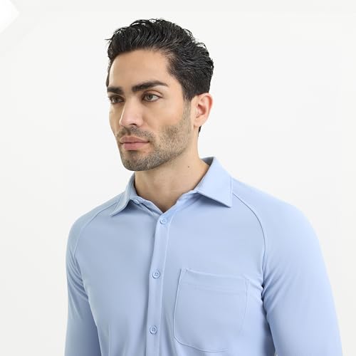 Image of Workday Shirt for Men Long Raglan Sleeve Regular Fit Superior Stretch Wrinkle Free Shape Retention Quick Dry Anti-Viral Finish UPF 50+