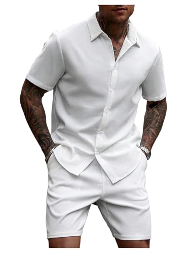 GORGLITTER Men's 2 Piece Outfits Short Sleeve Pocket Button Down