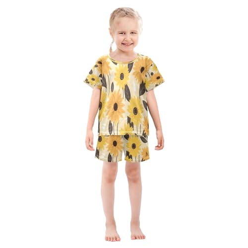 Yellow Sunflower Kids Pjs Set Boys Girls Summer Short-Sleeve Sleepwear Pajamas 2PCS3