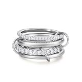 Canboer Anillos apilables entrelazados chapados en oro de 14 quilates para mujer, no se deslustran, juego de anillos de circonita cúbica de oro y plata, anillo de metales mixtos, bandas conectadas de