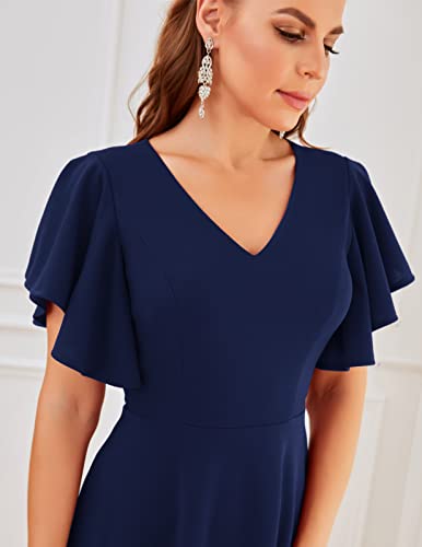 Image of Bridesmay Women's Formal Wedding Guest Dress for Women 2026 Short Sleeve Fit and Flare Tea Party Dresses