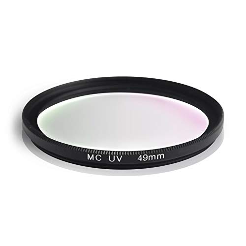 Filtro UV MC. Marco de Aluminio y Vidrio óptico. Resistente a los arañazos y Repelente al Agua. para Canon Sony Nikon Leica Fujifilm Panasonic Pentax Sigma Tamron Pentax (49mm)