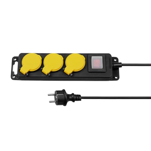 ITENSE 647862 Bloc Multiprise Étanche 3 Prises IP44 – 16A 3680W – avec Interrupteur – Câble HO5RN-F 3G1 mm² 0,85 m – Sécurité Enfant – Noir