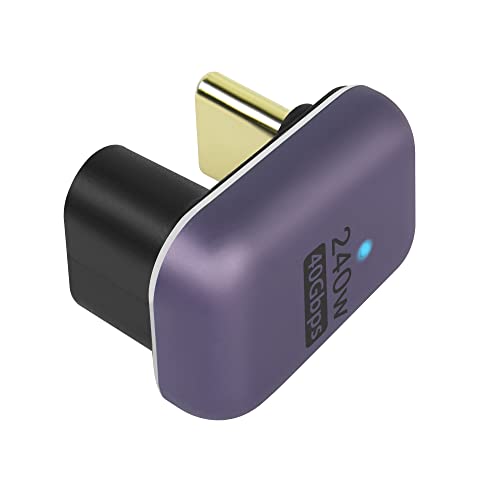 QIANRENON 240W 40Gbps U Forma USB C Adaptador USB 4.0 Type C Macho a Hembra 180 Grado ángulo Conector, indicador LED Ayuda 8K@60Hz Audio y Video, para Smartphone Laptop Tableta Steam Deck Cover