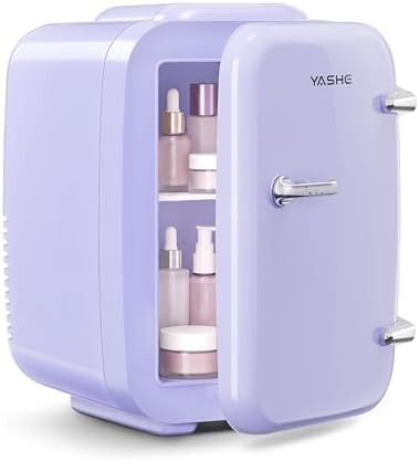 YASHE Mini frigo da camera, 4L frigorifero piccolo per la cura della pelle, 220V CA/12V CC, termoelettrico e scaldino per bevande, ufficio, dormitorio, auto, Viola
