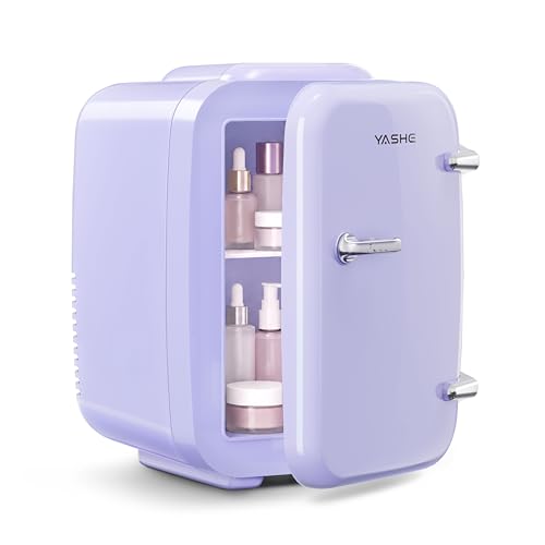 YASHE Mini Frigo de Chambre 4L/6 Canettes, Mini Réfrigérateur Voiture 220V CA/12V CC, Petit Frigo Thermoélectrique Chaud/Froid pour Boissons, Cosmétiques,...