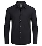 Alex Vando Mens Knit Dress Shirts Seamless Collar Long Sleeve Super Stretch Business Casual Shirts for Men,Black,XL