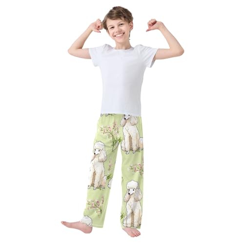 Poodle Spring Florals Boys Long Pants Soft Trousers Elastic Waist Kids Lounge Bottoms with Pockets S-XL3