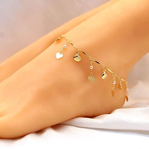 Preisvergleich Produktbild Nicute Gold Muschel Anhänger Fußkettchen Strand Herz Pailletten Fußkette Fußschmuck für Frauen und Mädchen