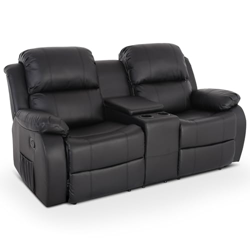 Raburg Kinosessel, 2er-Fernsehsessel, mechanische Relax- und Liegefunktion, manuelle Easy-Lift-Funktion, 2× Getränkehalter & Snackfach, Komfortpolsterung, 120 kg Tragkraft, Star, Kunstleder|Schwarz