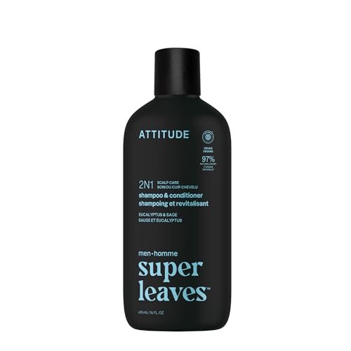 ATTITUDE Shampooing & Après-Shampooing 2 en 1 pour Homme, Cuir Chevelu Sensible, Ingrédients d’Origine Naturelle, Végane, Extrait de Saule & Menthe Poivrée, Parfum Eucalyptus & Sauge, 415 mL