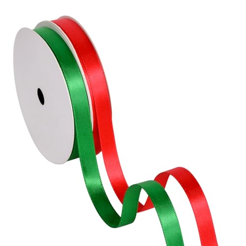 Ribest Red and Green Ribbon 3/8 Inch Double Faced Satin Ribbon for Crafts Gift Wrapping Hair Bows Sewing 2 Rolls Total 20 Yards