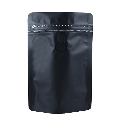 150 Pack Stand up Coffee Bean Bag with Valve Matte Metallic Ziplock Bags Heat-Sealable Resealable Solid Color Pouches for Food Storage (Black,9 * 13.3 inch,2 lb)