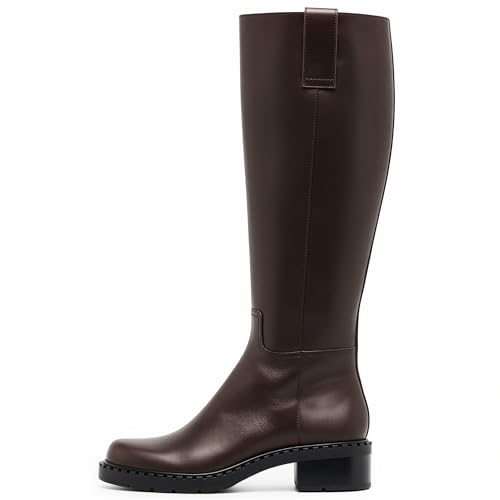 Image of KaroNairy Women Knee High Boots Faux Leather Long Boots Low Chunky Heel Square Toe Side Zipper Fall Tall Boots