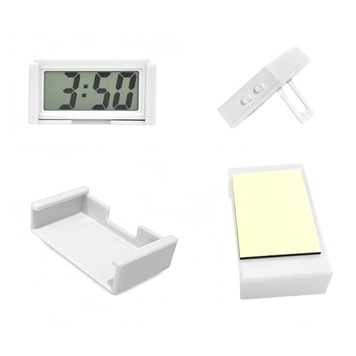 Shudyear Small Digital Clock， with Jumbo LCD Time & Day Display，Mini Automotive Small Digital Clock Battery Operated for Desktop Nightstand Pocket Car Truck Dashboard & Air Vent (1, White)