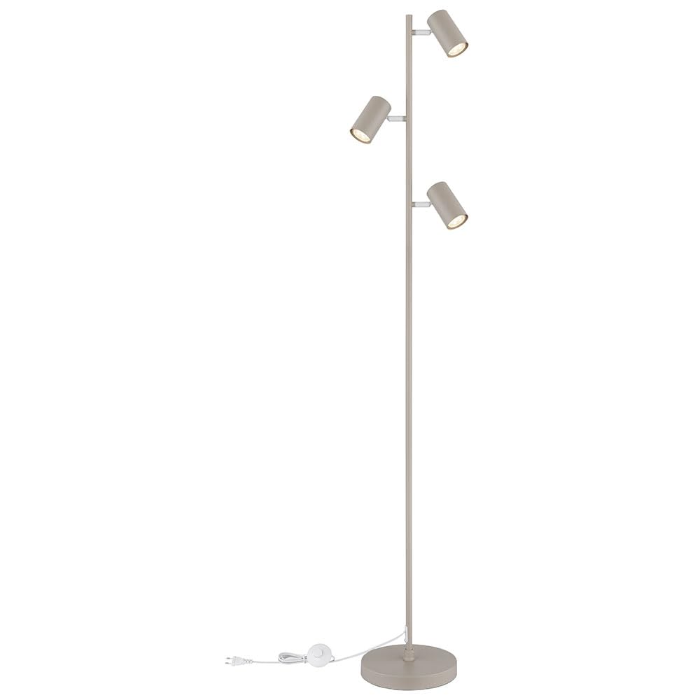 Stehlampe Standleuchte 3 Leuchten schwenkbare Stehlampe Stehleuchte Wohnzimmer sandfarben weiß 3 Flammig, Metall, 3x GU10, DxH 23x154 cm