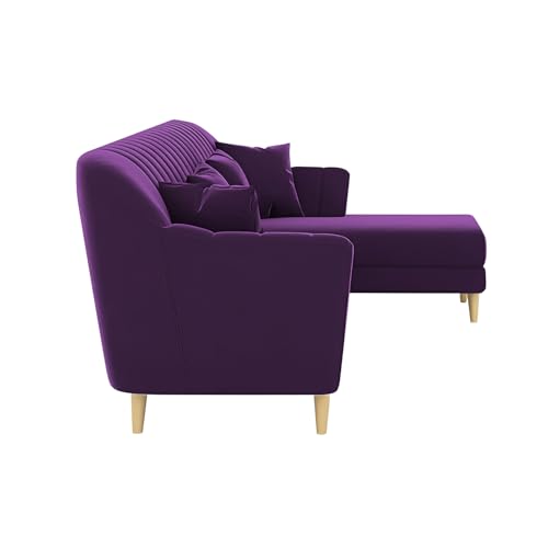 Image of Atticus RHS 6 Seater L Shape Sofa Set for Living Room (Purple Fabric) Premium Fabric Sofa Set