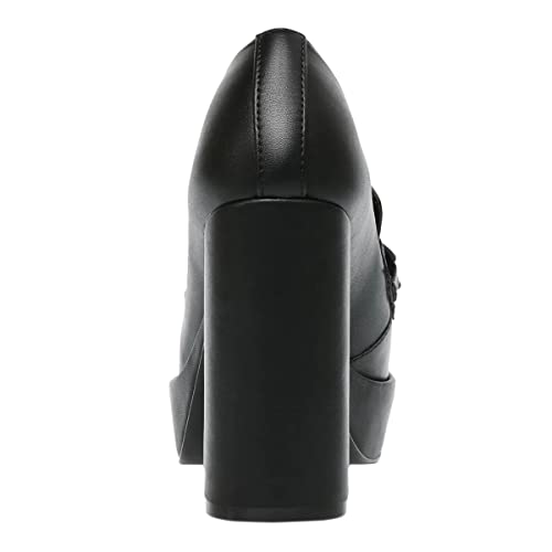 FOWT Women Platform Round Toe Pumps Chain Chunky High Heel Loafers Slip on Stable Dressy Outfit Shoes Size 4-15 US3