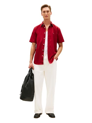 Image of Tommy Hilfiger Men's Short Sleeve Poplin Shirts in Regular Fit, Men's Button Down Shirts
