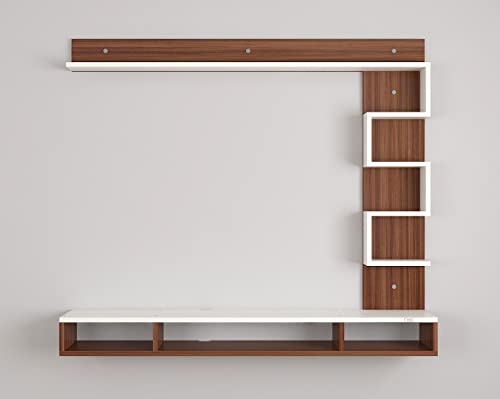 DAS Hubert MINI Wall Mount Engineered Wood TV Entertainment Unit/Tv Rack Set to Box Stand with Wall Shelves for Living Room Classic Walnut & Frosty White Finish (Ideal for up to 43") Screen
