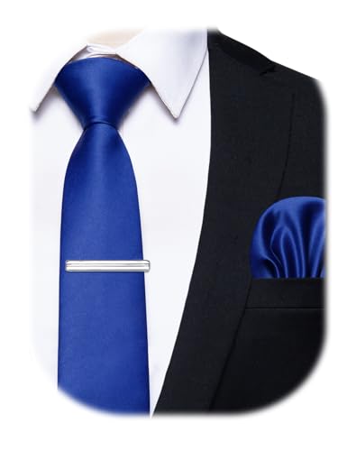 Image of YourTies Skinny Ties for Men Satin 2.4 inch Slim Necktie with Pocket Square Tie Clip Set Solid Color Wedding Party Business