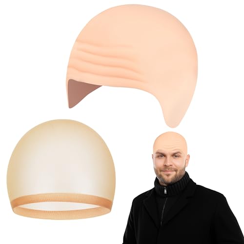 Lavwix 2 Pcs Bald Caps Halloween Latex Bald Cap with Head Wig Cap for Adult Men Women Costume Accessories for Halloween Makeup Party Costume