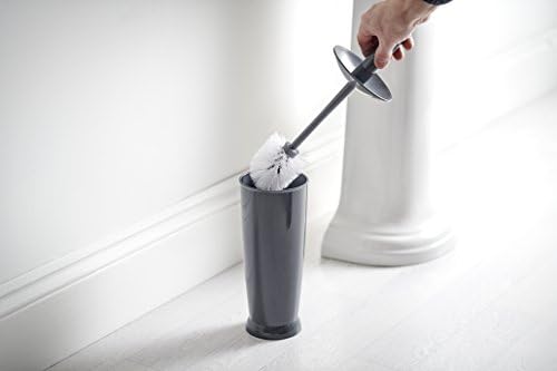 Addis Faux Rattan Round Swing Lid Bathroom Bin, Charcoal, 5 litre & Closed Toilet Brush Set, Plastic Grey, Charcoal, 12.5 x 12.5 x 39 cm