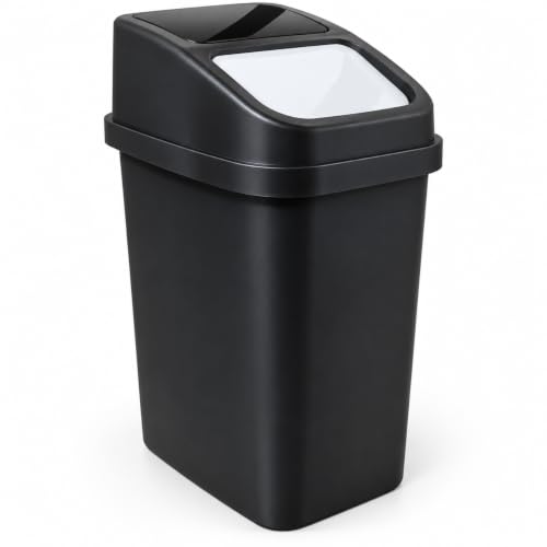 Çöp Kovası, 17 L Sallanır Kapaklı Plastik, Siyah
