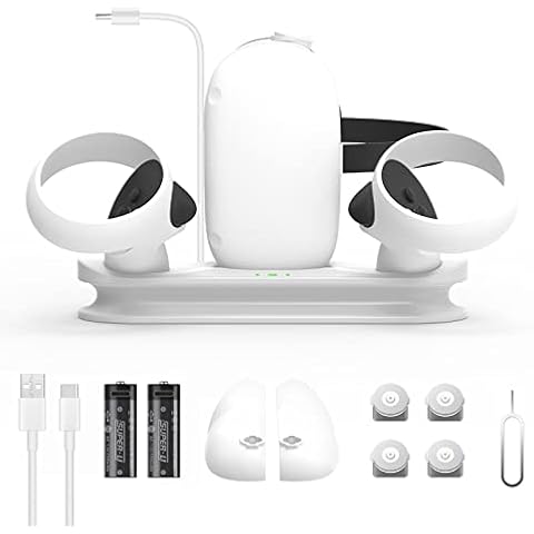 Aedcbaide Charging Dock for Oculus Quest 2 USB Magnetic Charging Station Stand Set for Oculus Quest 2 Headset Charger for Meta Quest 2 Quick Charging with 2 Batteries LED Indicator Touch Controller Cover