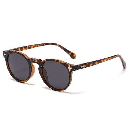 Lunettes de soleil rondes rétro à rivets décoratifs et verres protecteurs vert foncé