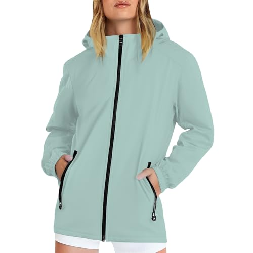 MJGkhiy Veste Imperméable Femme Randonnée Vent Pluie Coupe-Vent Trench Imperméable À Capuche Sport Léger Vestes Grande Taille Camping Raincoat En Plein Air Softshell Voyage, vert clair, 3XL