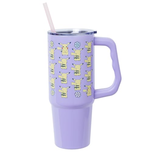 Silver Buffalo Pokemon Pikachu Flower Stainless Steel Tumbler, 30oz