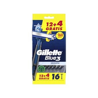 Gillette Blue3 Smooth Jednorazowe maszynki do golenia dla mężczyzn, trzy ostrza do golenia z obrotową głowicą 40° i paskiem smarującym, 12+4 BEZPŁATNIE (łącznie 16 sztuk)